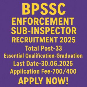 BPSSC Enforcement Sub-Inspector Recruitment 2025: Essential Qualification, Important Dates, Application fee and many more-Apply Now! image create with 900*628 with different colour